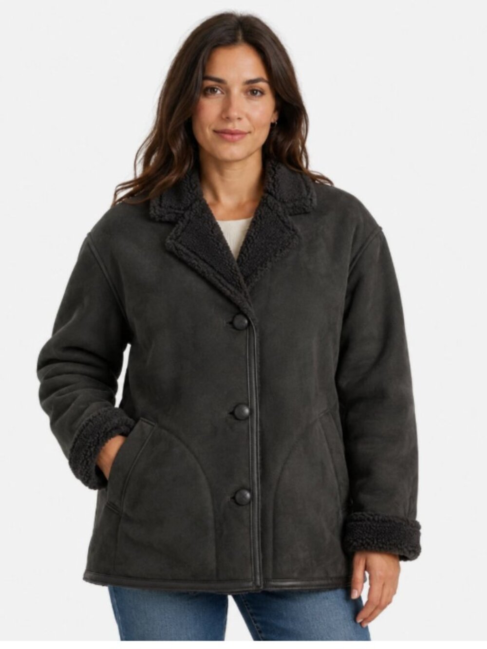 Chas Mackenzie Women's Shearling Coat Made in England Leather Jacket Size L New